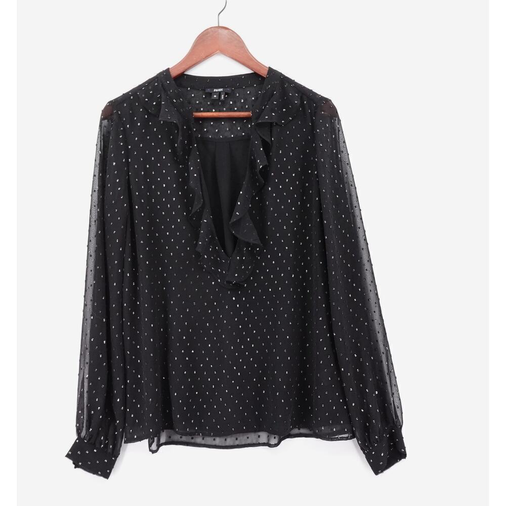 Paige Chiffon Blouse Womens Medium Black Metallic Spot‎ Wimsigoth Corporate Goth